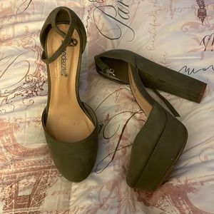 Olive gray block heels